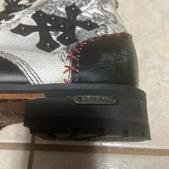 AFFLICTION Combat Biker Distressed Lace Leather/Canvas Dragon Shoes Size 11 US - Picture 7 of 11